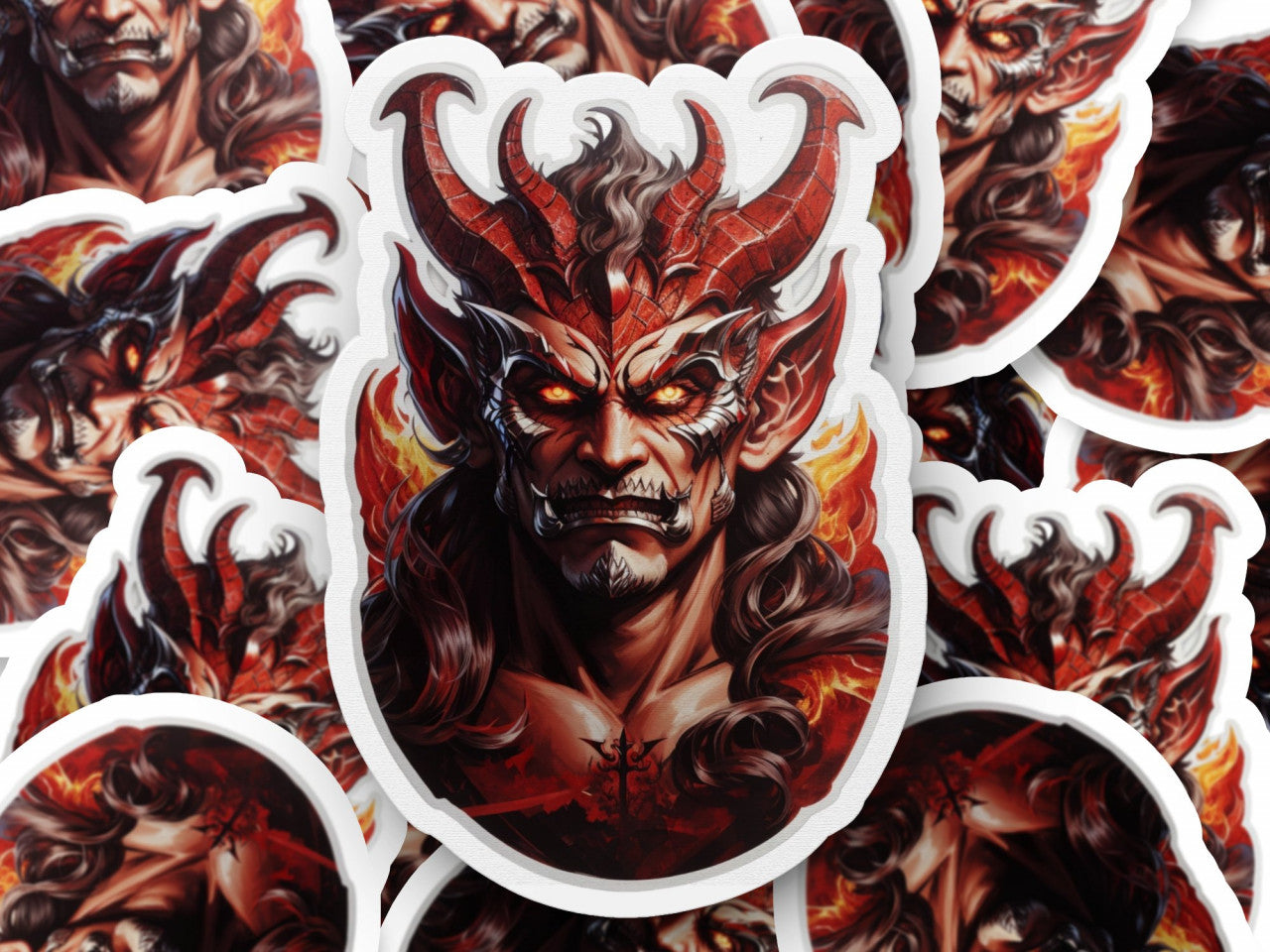 Set 3 bucati, Sticker decorativ, Demonul Satan, Rezistent la apa, NO1169, 6 cm, Multicolor