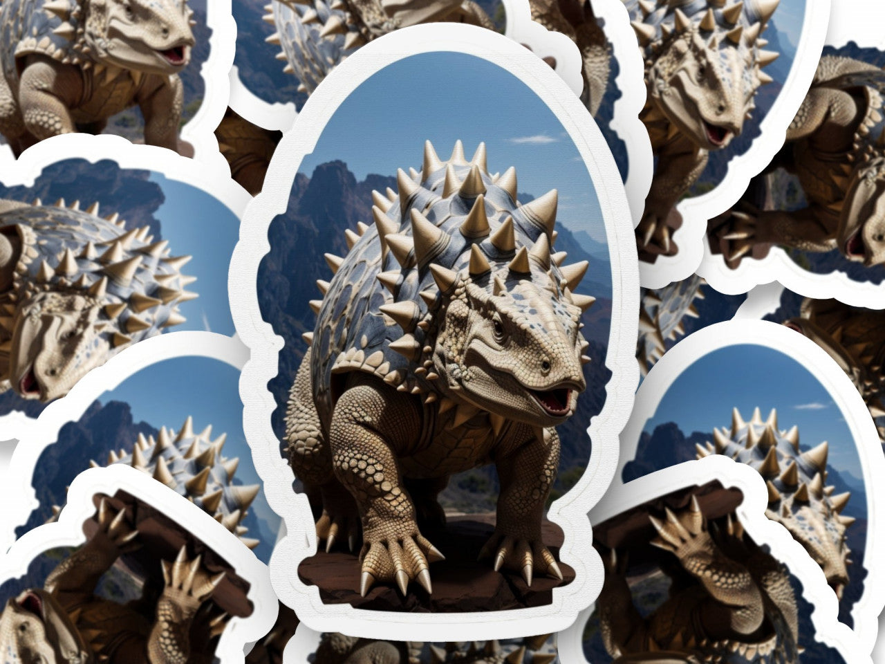 Set 3 bucati, Sticker decorativ, Dinozaur Ankylosaurus, Rezistent la apa, NO1427, 6 cm, Multicolor