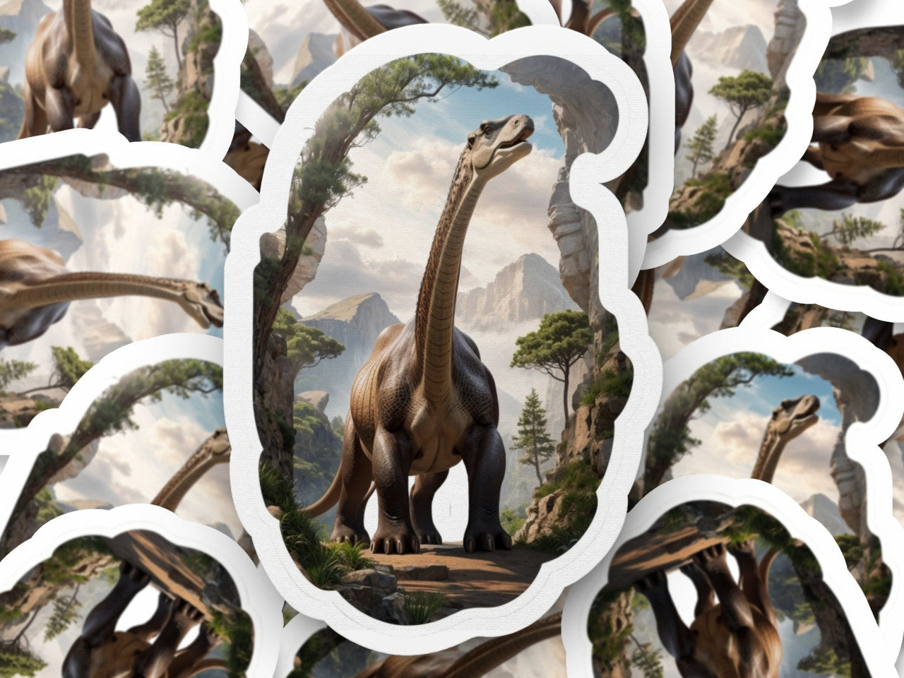Set 3 bucati, Sticker decorativ, Dinozaur Diplodocus, Rezistent la apa, NO1428, 6 cm, Multicolor