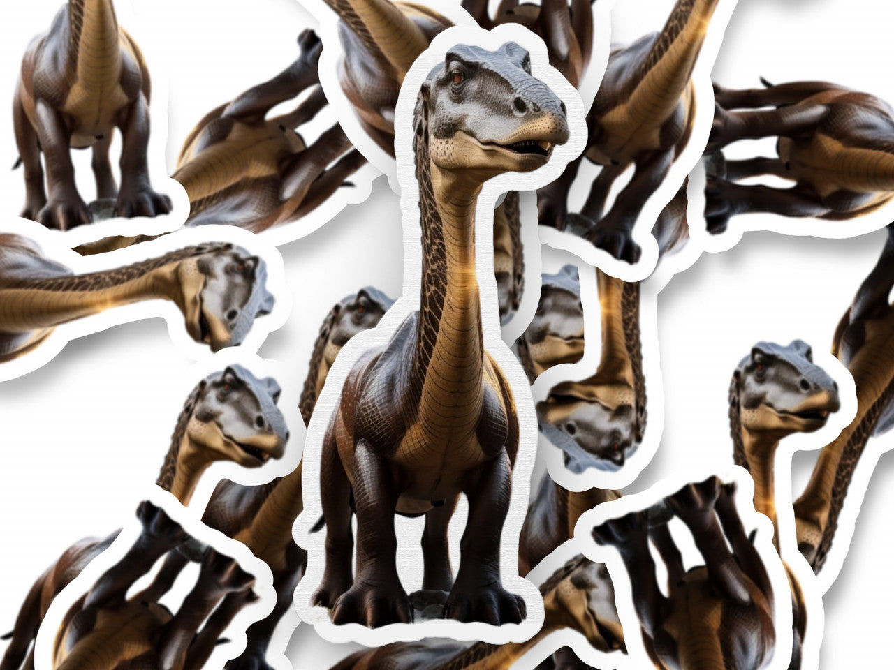 Set 3 bucati, Sticker decorativ, Dinozaur Diplodocus, Rezistent la apa, NO1429, 6 cm, Multicolor