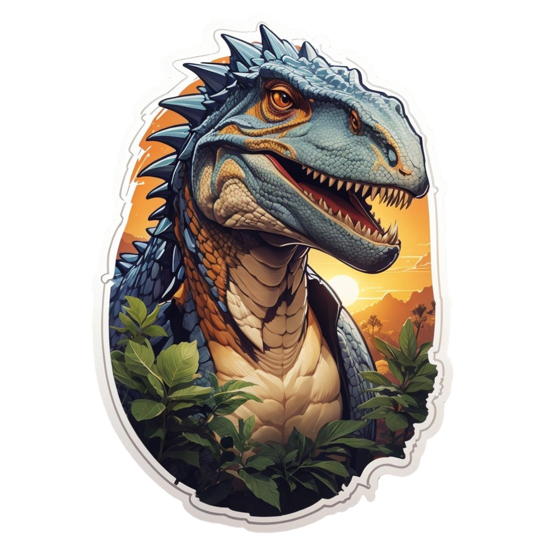 Set 3 bucati, Sticker decorativ, Dinozaur in jungla, Rezistent la apa, NO2046, 6 cm, Multicolor