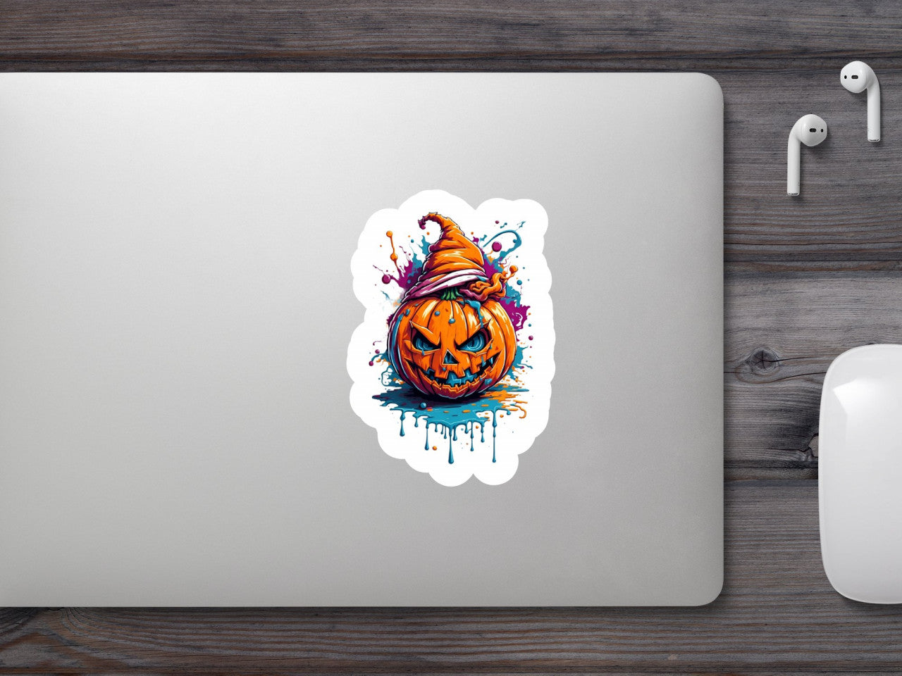 Set 3 bucati, Sticker decorativ, Dovleacul cu palarie de halloween, Rezistent la apa, NO1939, 6 cm, Multicolor