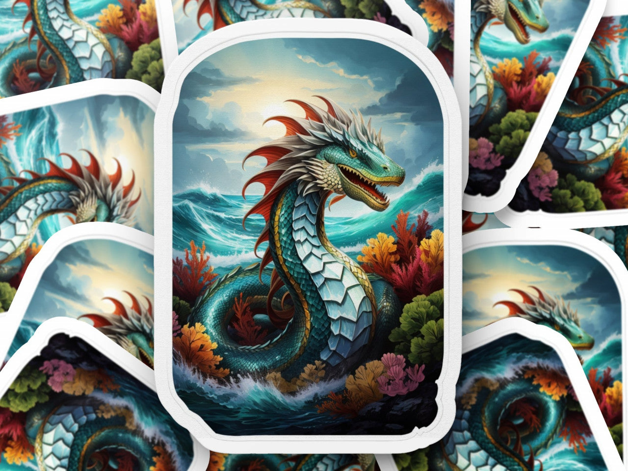 Set 3 bucati, Sticker decorativ, Dragon Sarpe de mare, Rezistent la apa, NO1184, 6 cm, Multicolor