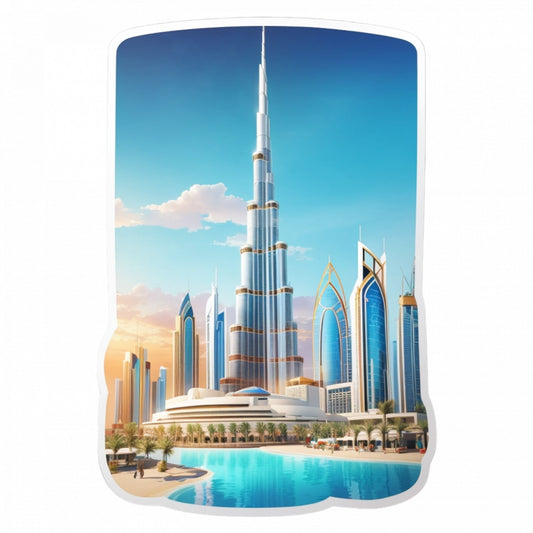 Set 3 bucati, Sticker decorativ, Dubai Burj Khalifa, Rezistent la apa, NO497, 6 cm, Multicolor