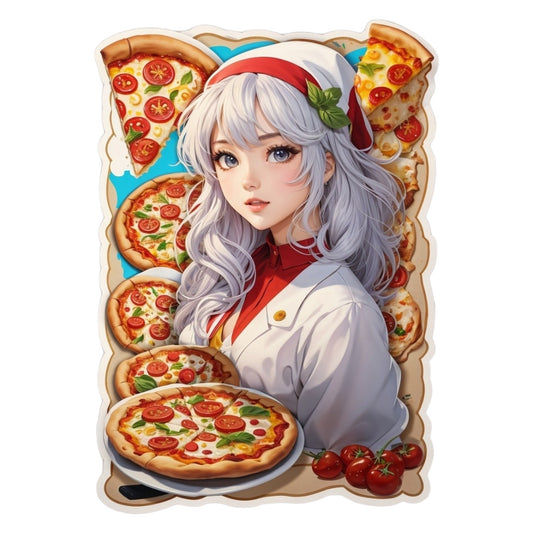 Set 3 bucati, Sticker decorativ, Fata care face pizza, Rezistent la apa, NO2149, 6 cm, Multicolor