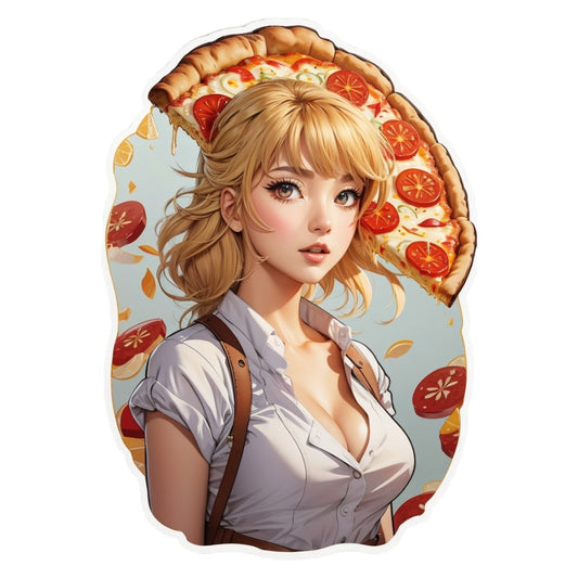 Set 3 bucati, Sticker decorativ, Fata care vinde pizza , Rezistent la apa, NO2148, 6 cm, Multicolor