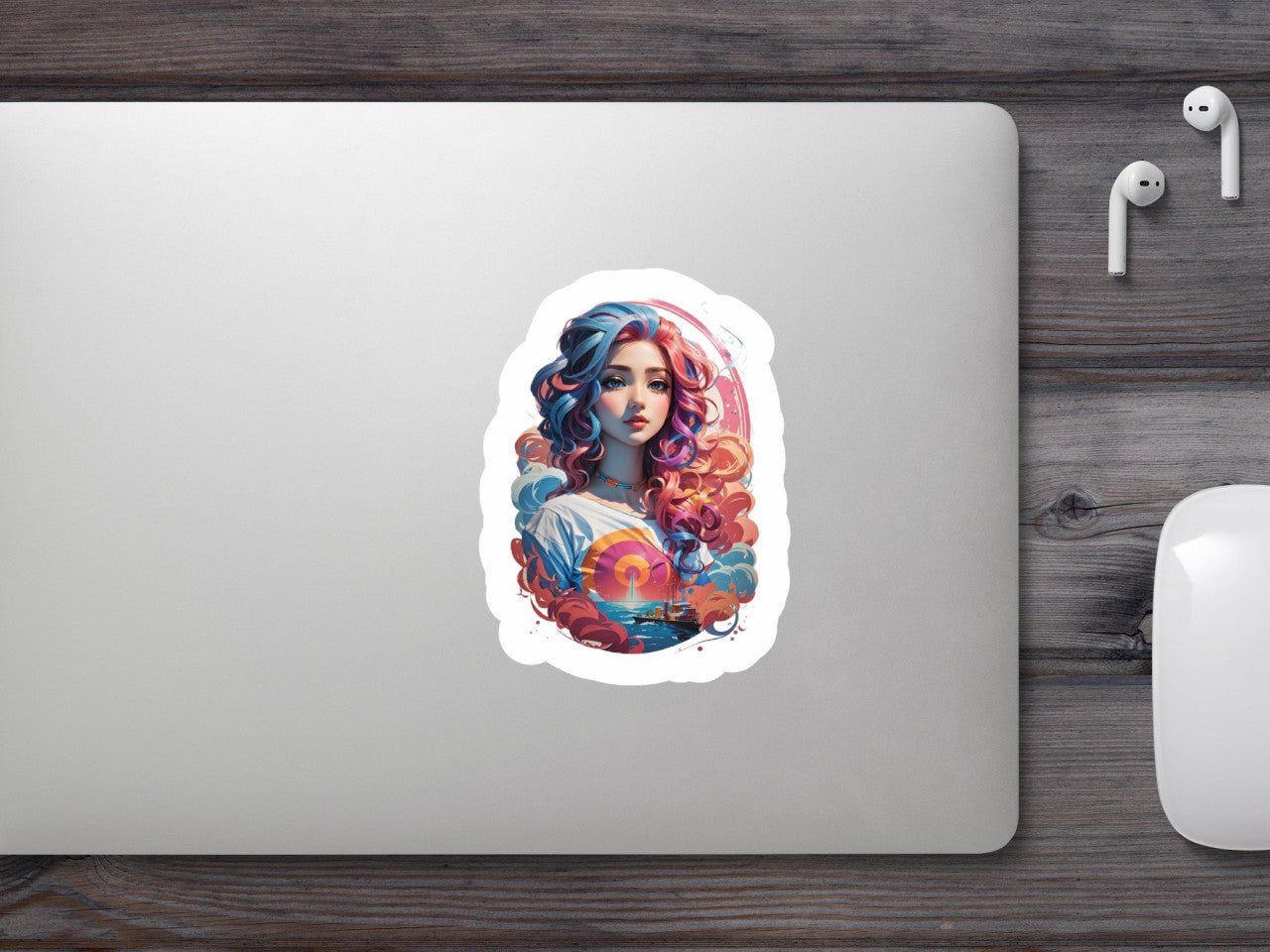 Set 3 bucati, Sticker decorativ, Fata cu bucle, Rezistent la apa, NO1923, 6 cm, Multicolor