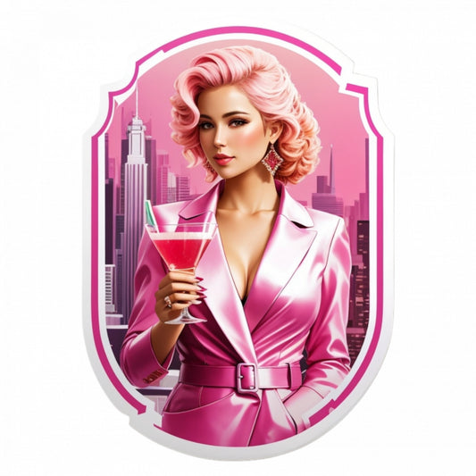 Set 3 bucati, Sticker decorativ, Fata cu cocktail pink lady, Rezistent la apa, NO1063, 6 cm, Multicolor