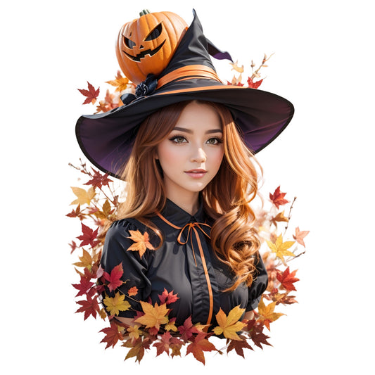 Set 3 bucati, Sticker decorativ, Fata cu palarie de halloween, Rezistent la apa, NO1497, 6 cm, Multicolor