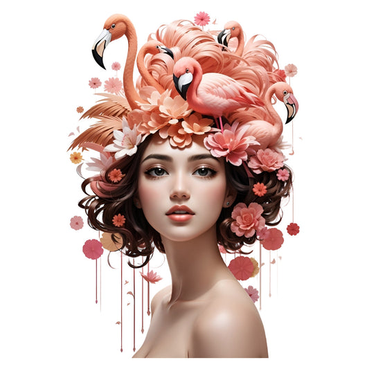 Set 3 bucati, Sticker decorativ, Fata cu palarie flamingo, Rezistent la apa, NO1499, 6 cm, Multicolor