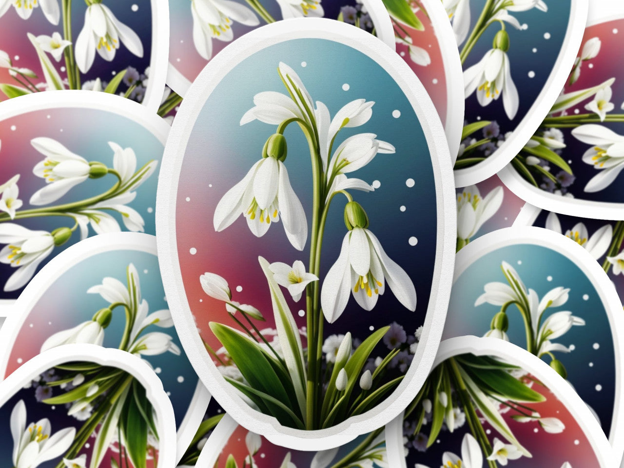 Set 3 bucati, Sticker decorativ, Fir de ghiocel cu zapada, Rezistent la apa, NO1245, 6 cm, Multicolor