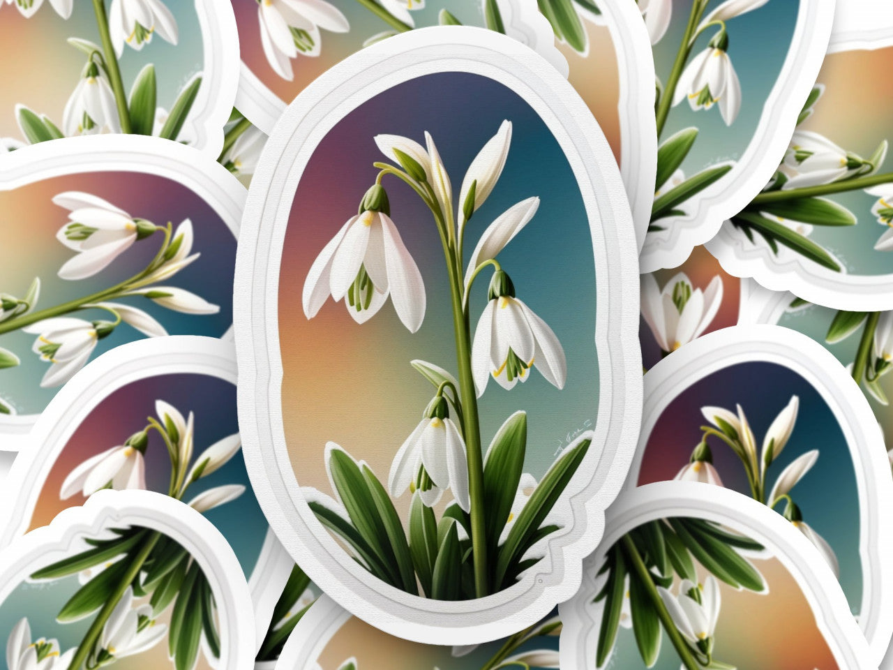 Set 3 bucati, Sticker decorativ, Fir de ghiocel, Rezistent la apa, NO1244, 6 cm, Multicolor