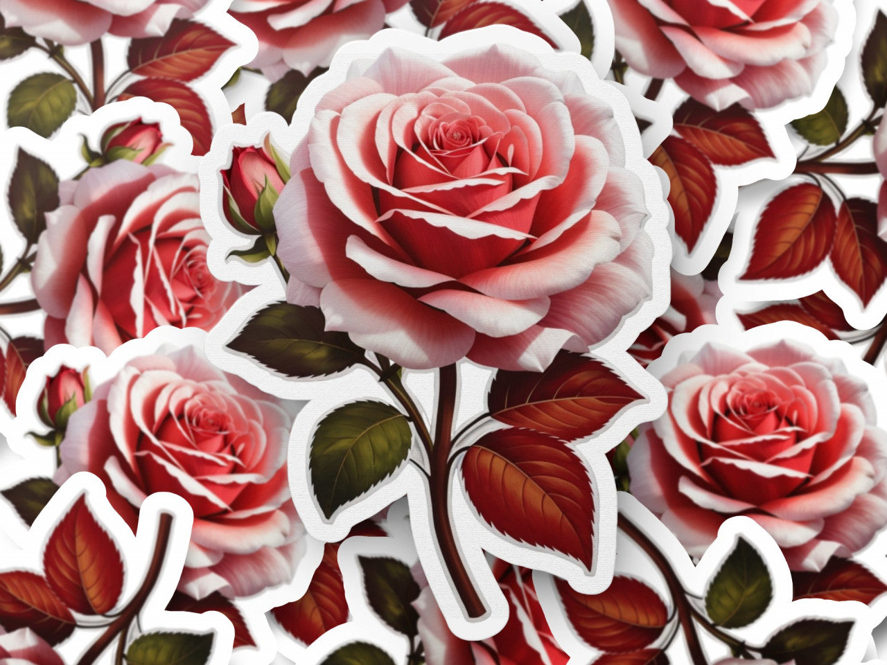 Set 3 bucati, Sticker decorativ, Fir de trandafir, Rezistent la apa, NO1148, 6 cm, Multicolor