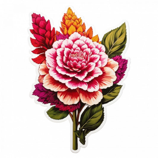 Set 3 bucati, Sticker decorativ, Floare Creasta cocosului cu codita scurta, Rezistent la apa, NO355, 6 cm, Multicolor