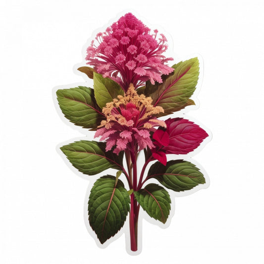 Set 3 bucati, Sticker decorativ, Floare de Amaranth cu frunze, Rezistent la apa, NO212, 6 cm, Multicolor