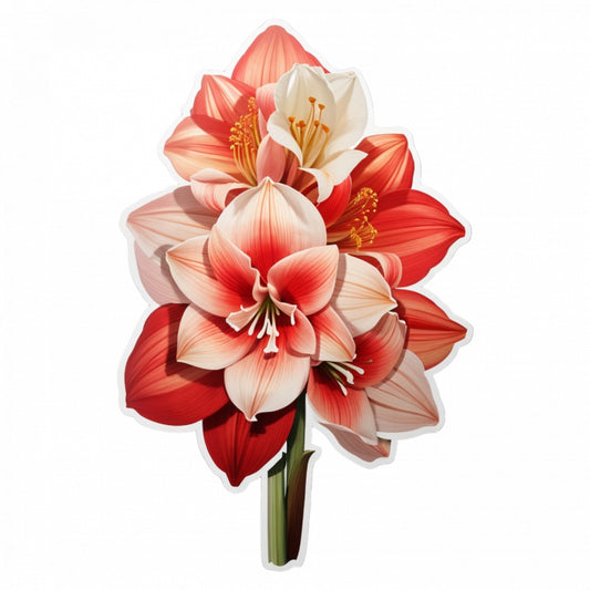 Set 3 bucati, Sticker decorativ, Floare de Amaryllis cu coada scurta, Rezistent la apa, NO209, 6 cm, Multicolor
