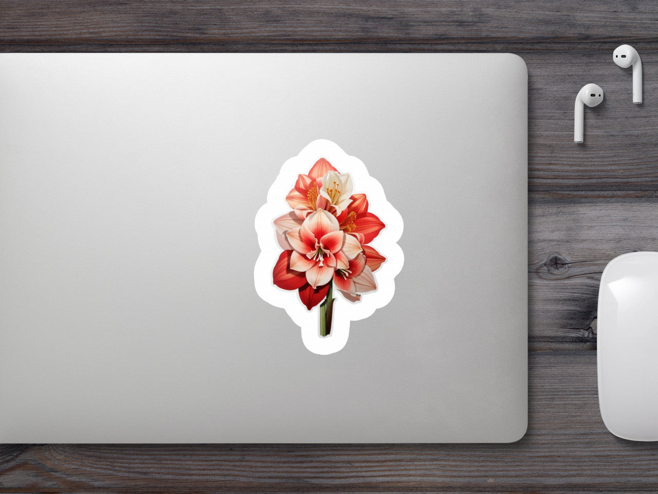 Set 3 bucati, Sticker decorativ, Floare de Amaryllis cu coada scurta, Rezistent la apa, NO209, 6 cm, Multicolor