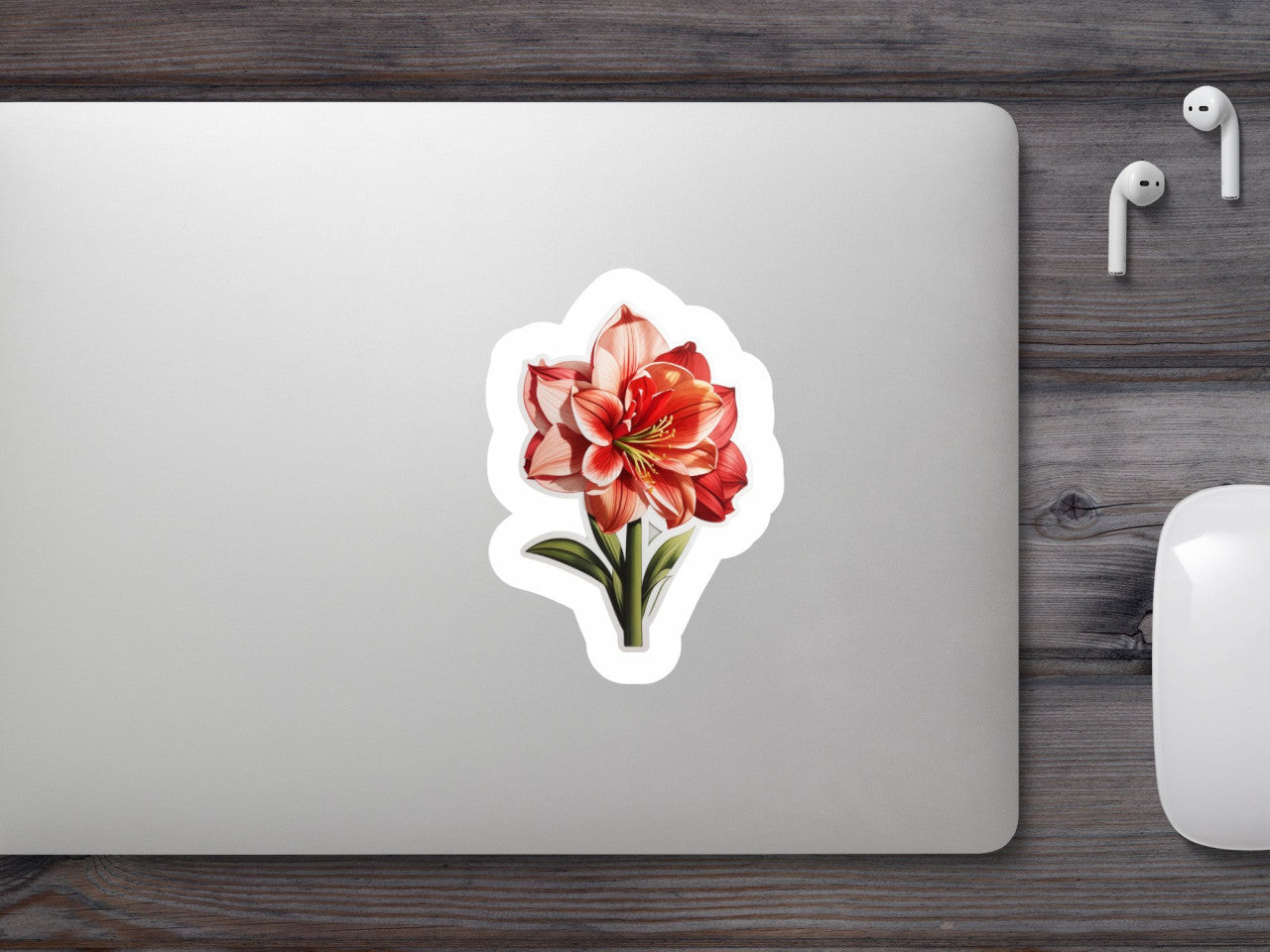 Set 3 bucati, Sticker decorativ, Floare de Amaryllis, Rezistent la apa, NO210, 6 cm, Multicolor