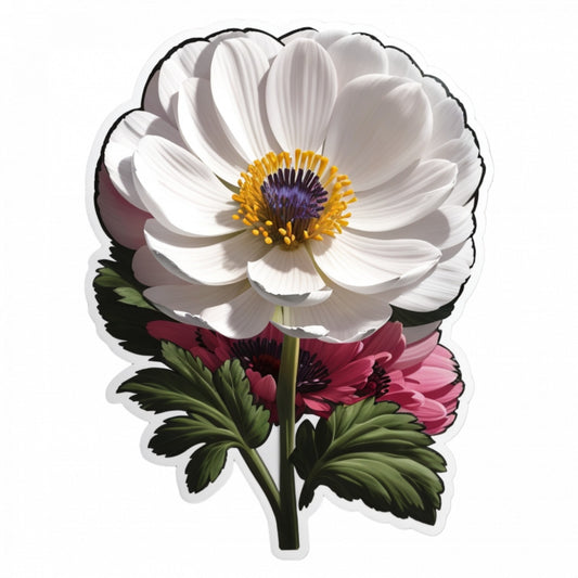 Set 3 bucati, Sticker decorativ, Floare de Anemone, Rezistent la apa, NO180, 6 cm, Multicolor