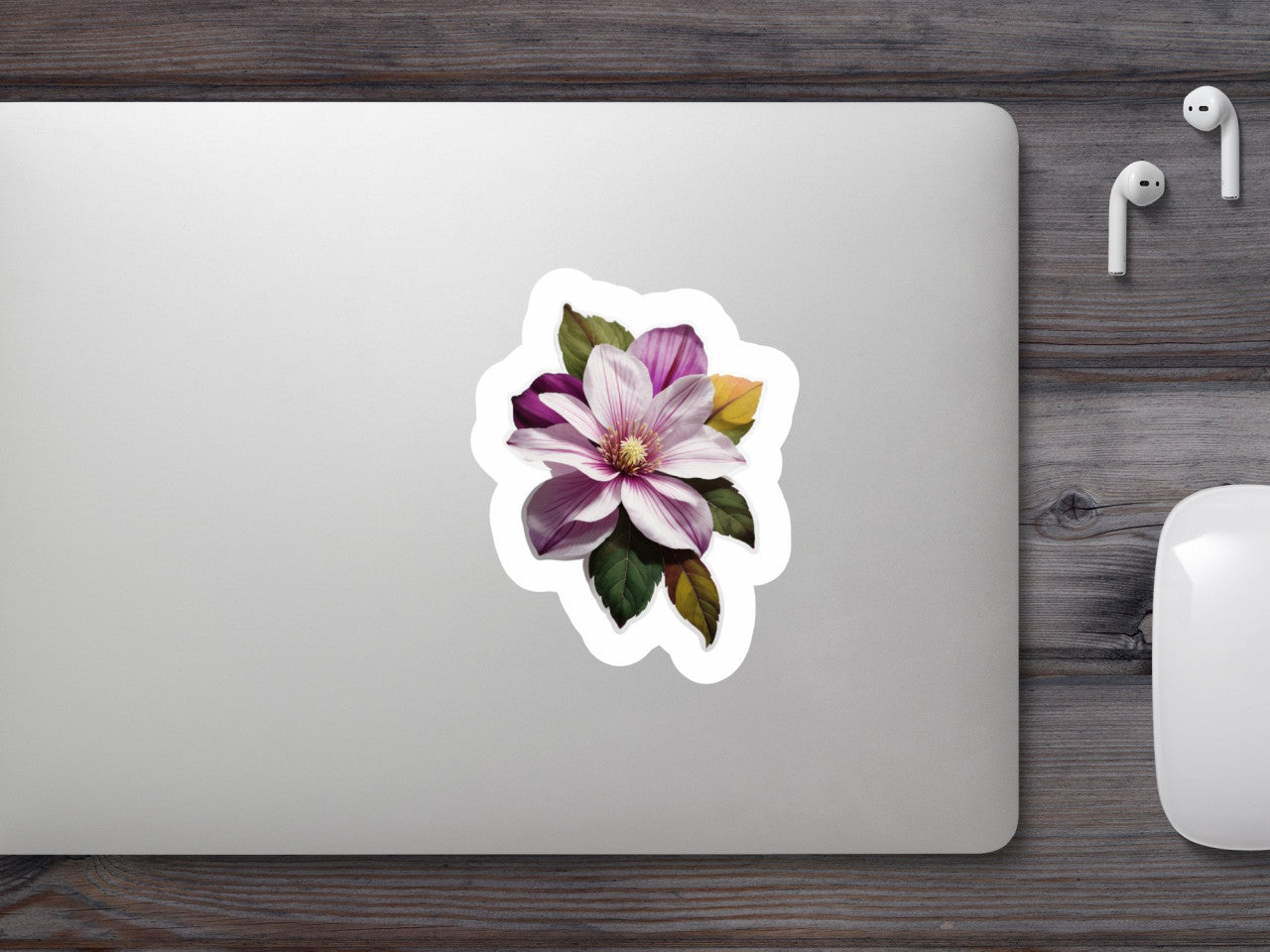 Set 3 bucati, Sticker decorativ, Floare de Clematis cu frunze, Rezistent la apa, NO387, 6 cm, Multicolor