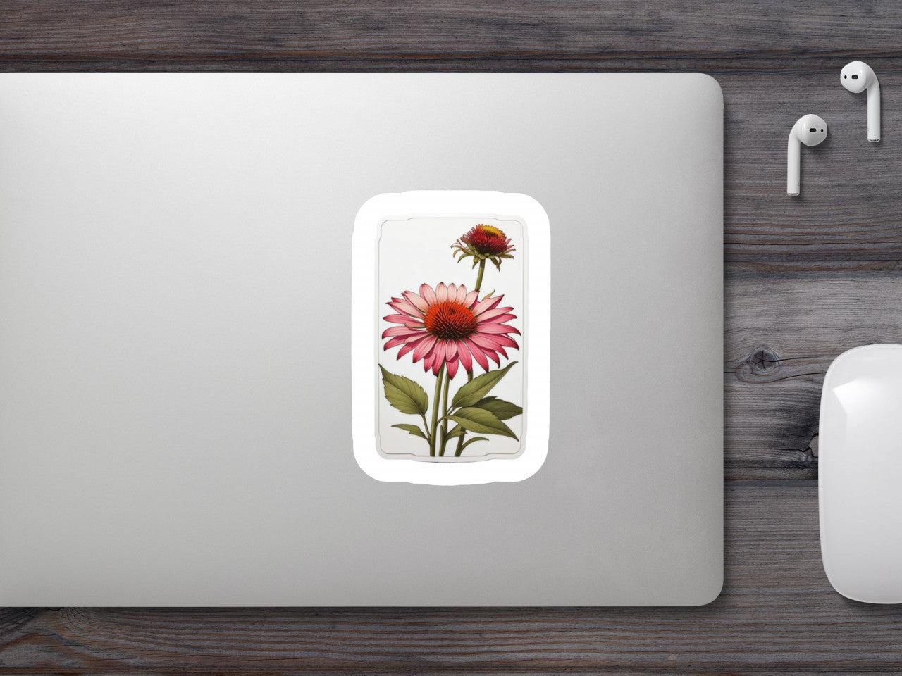 Set 3 bucati, Sticker decorativ, Floare de echinacea cu boboc, Rezistent la apa, NO509, 6 cm, Multicolor