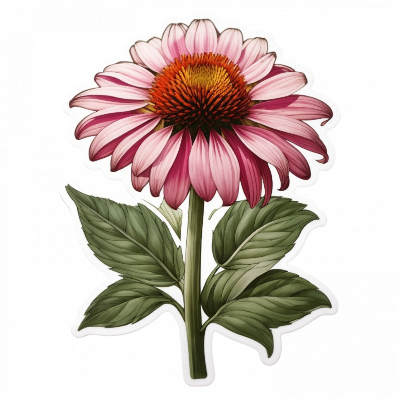 Set 3 bucati, Sticker decorativ, Floare de echinacea cu frunze, Rezistent la apa, NO508, 6 cm, Multicolor