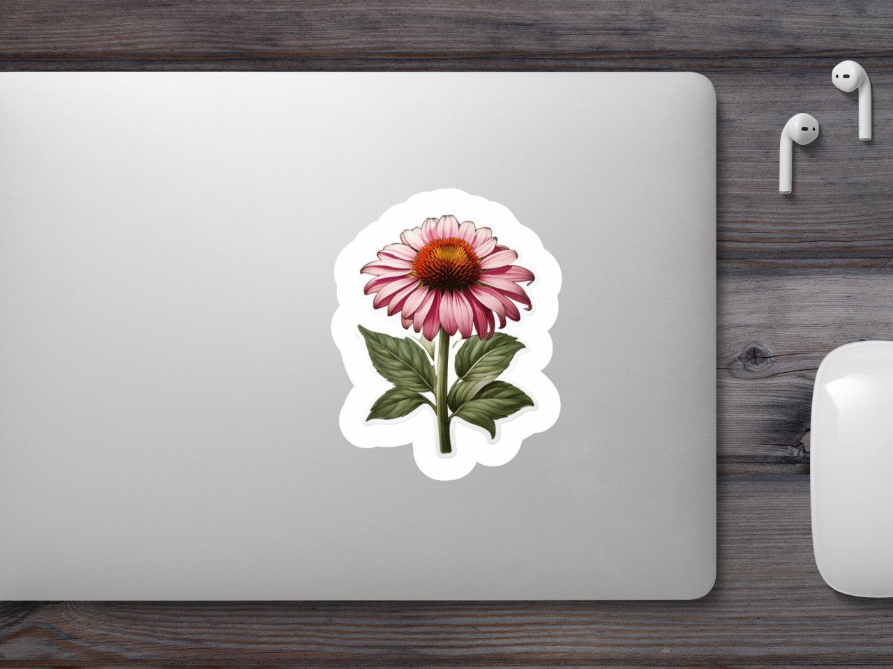 Set 3 bucati, Sticker decorativ, Floare de echinacea cu frunze, Rezistent la apa, NO508, 6 cm, Multicolor