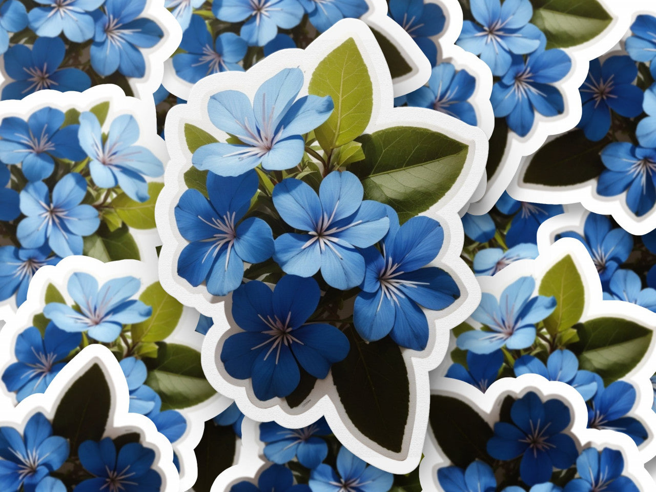 Set 3 bucati, Sticker decorativ, Floarea dragostei Plumbago,, Rezistent la apa, NO1081, 6 cm, Multicolor