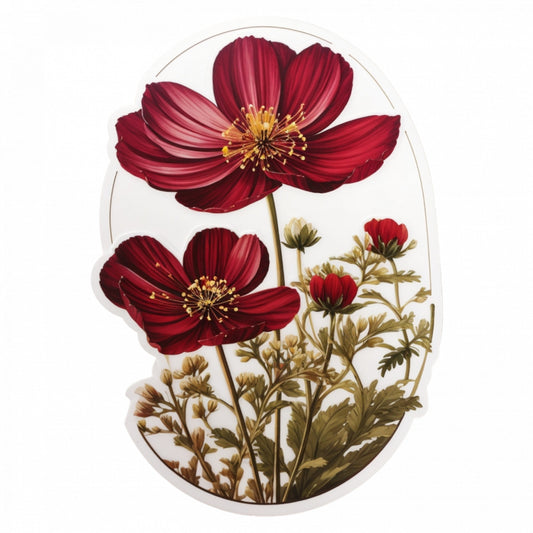 Set 3 bucati, Sticker decorativ, Flori Cosmos flori de ciocolata cu boboci, Rezistent la apa, NO378, 6 cm, Multicolor