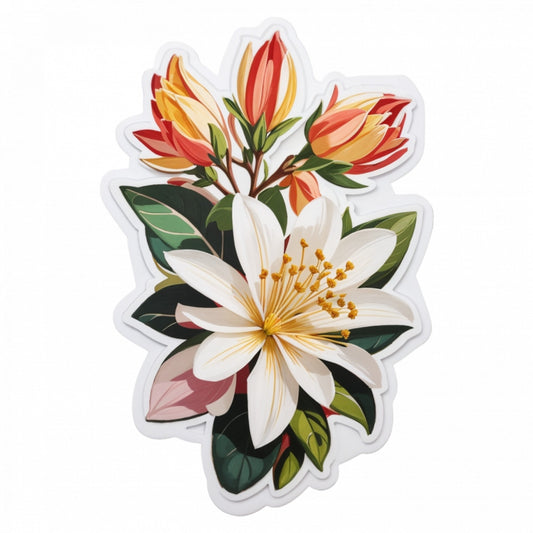Set 3 bucati, Sticker decorativ, Flori de caprifoi cu boboci, Rezistent la apa, NO713, 6 cm, Multicolor