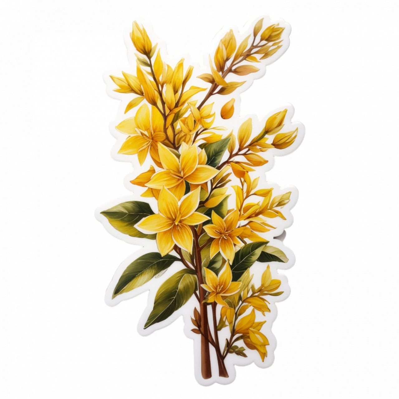 Set 3 bucati, Sticker decorativ, Flori de Forsitia, Rezistent la apa, NO562, 6 cm, Multicolor