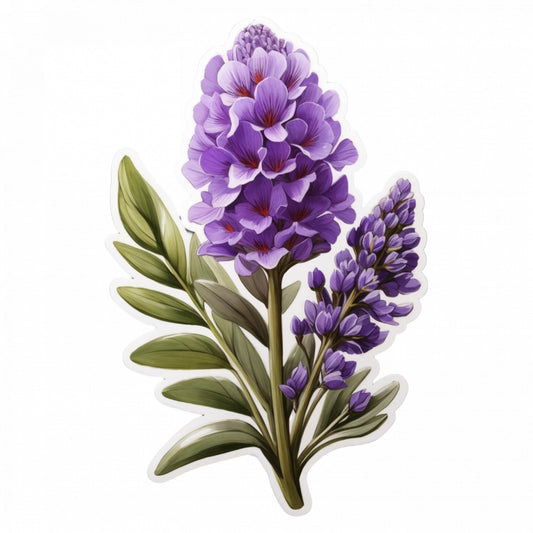 Set 3 bucati, Sticker decorativ, Flori de lavanda cu boboci si frunze, Rezistent la apa, NO784, 6 cm, Multicolor