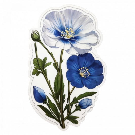 Set 3 bucati, Sticker decorativ, Flori de Nemophila, Rezistent la apa, NO949, 6 cm, Multicolor