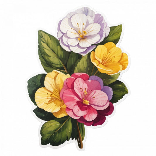 Set 3 bucati, Sticker decorativ, Flori de primula, Rezistent la apa, NO1110, 6 cm, Multicolor