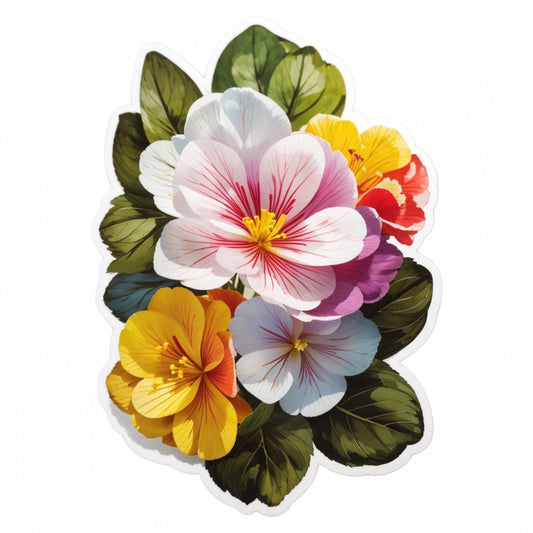 Set 3 bucati, Sticker decorativ, Flori de primula, Rezistent la apa, NO1112, 6 cm, Multicolor