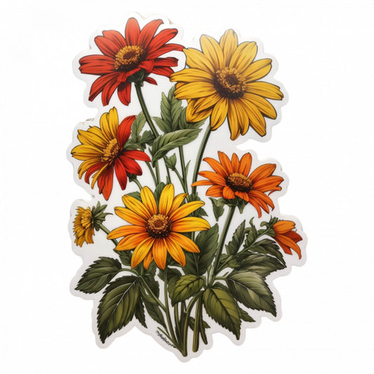 Set 3 bucati, Sticker decorativ, Flori de Rudbeckia, Rezistent la apa, NO1153, 6 cm, Multicolor