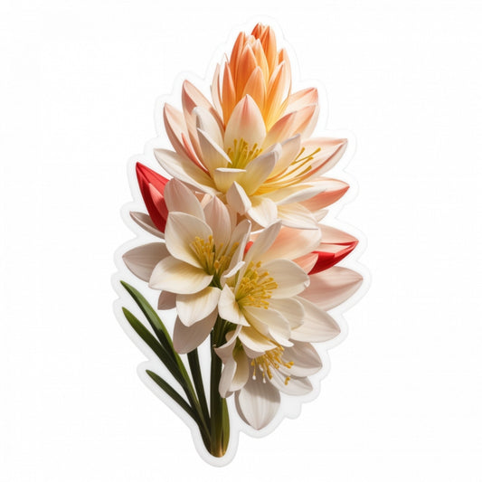 Set 3 bucati, Sticker decorativ, Flori de tuberoze, Rezistent la apa, NO1322, 6 cm, Multicolor