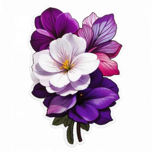 Set 3 bucati, Sticker decorativ, Flori de violete, Rezistent la apa, NO1351, 6 cm, Multicolor