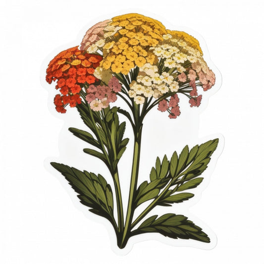 Set 3 bucati, Sticker decorativ, Flori de yarrow, Rezistent la apa, NO1386, 6 cm, Multicolor