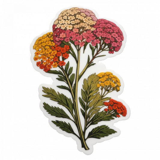 Set 3 bucati, Sticker decorativ, Flori de yarrow, Rezistent la apa, NO1388, 6 cm, Multicolor