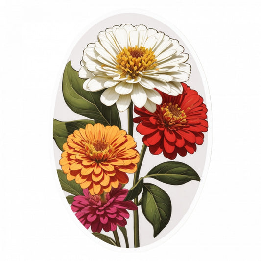 Set 3 bucati, Sticker decorativ, Flori de zinnia, Rezistent la apa, NO1415, 6 cm, Multicolor
