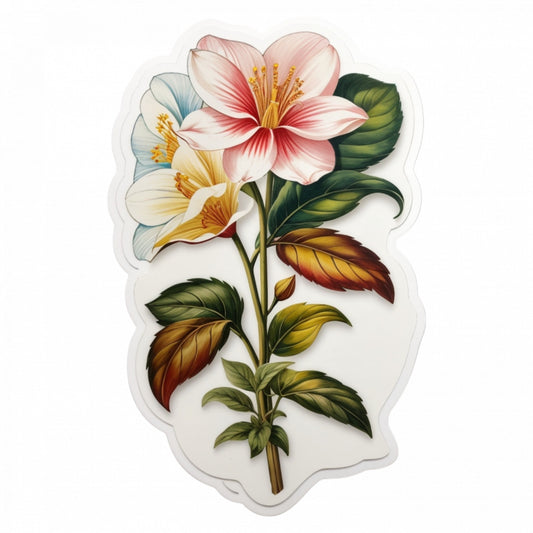 Set 3 bucati, Sticker decorativ, Flori Papucul lui Darwin cu frunze, Rezistent la apa, NO466, 6 cm, Multicolor
