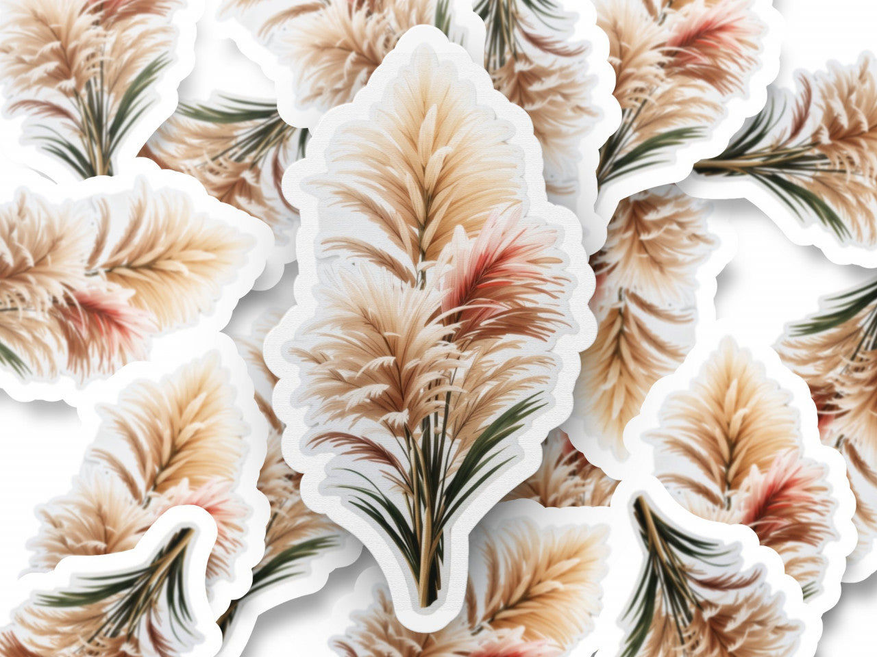 Set 3 bucati, Sticker decorativ, Iarba de pampas, Rezistent la apa, NO1003, 6 cm, Multicolor