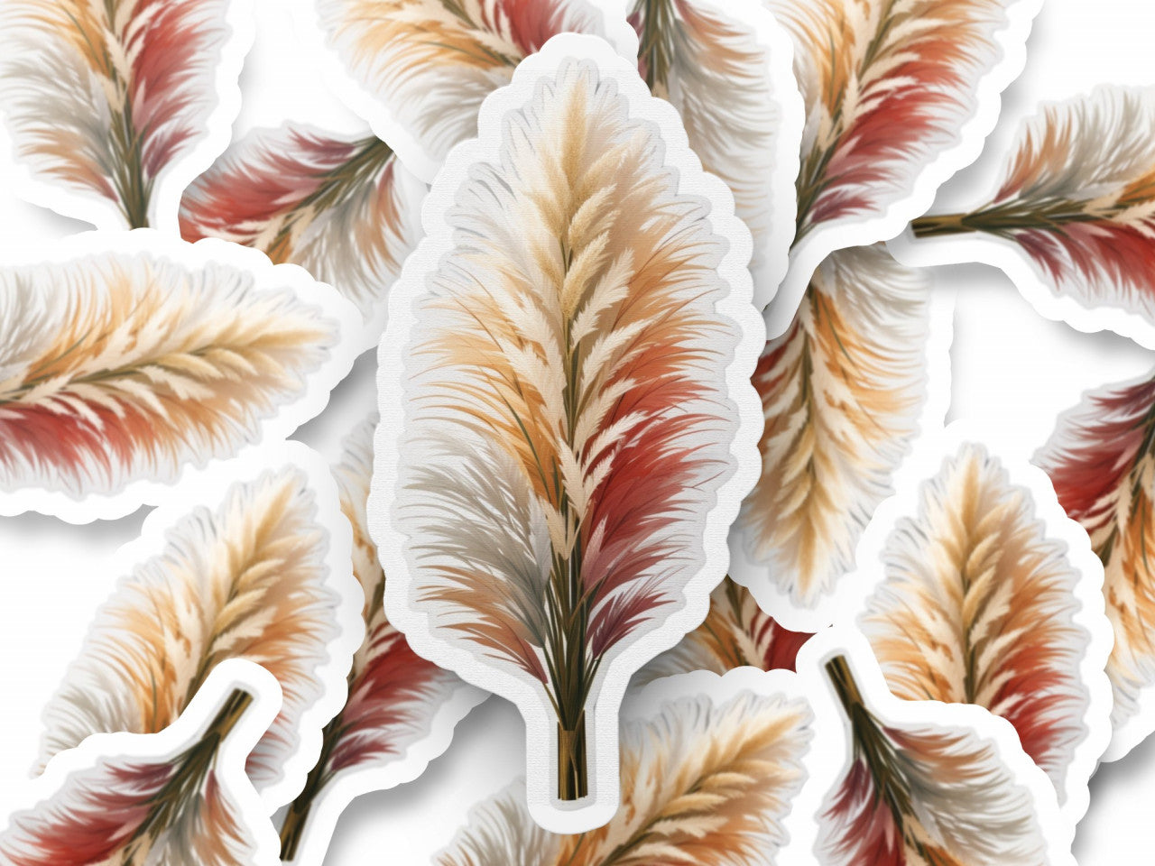 Set 3 bucati, Sticker decorativ, Iarba de pampas, Rezistent la apa, NO1005, 6 cm, Multicolor
