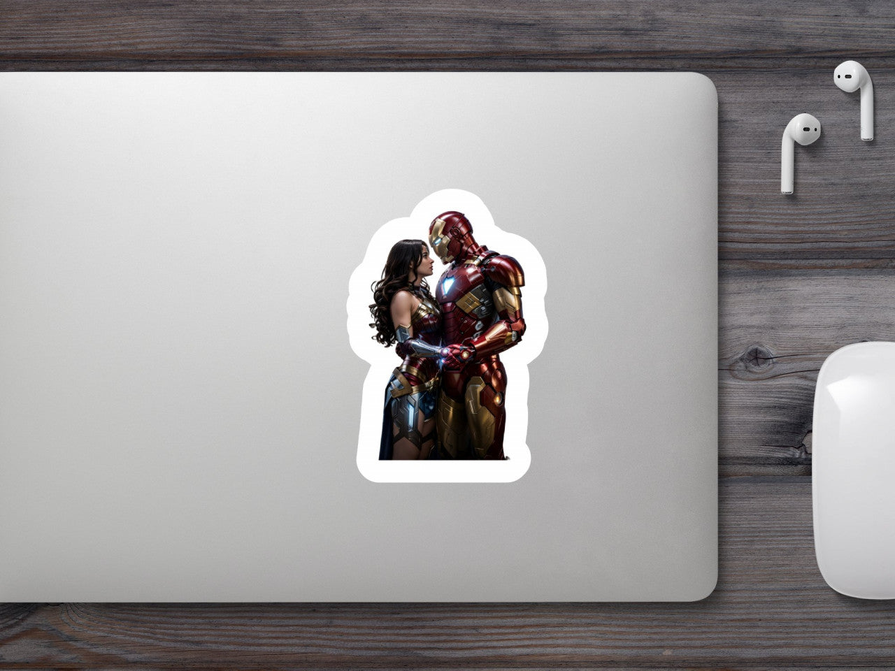 Set 3 bucati, Sticker decorativ, Iron Man si Wonder Woman, Rezistent la apa, NO1758, 6 cm, Multicolor