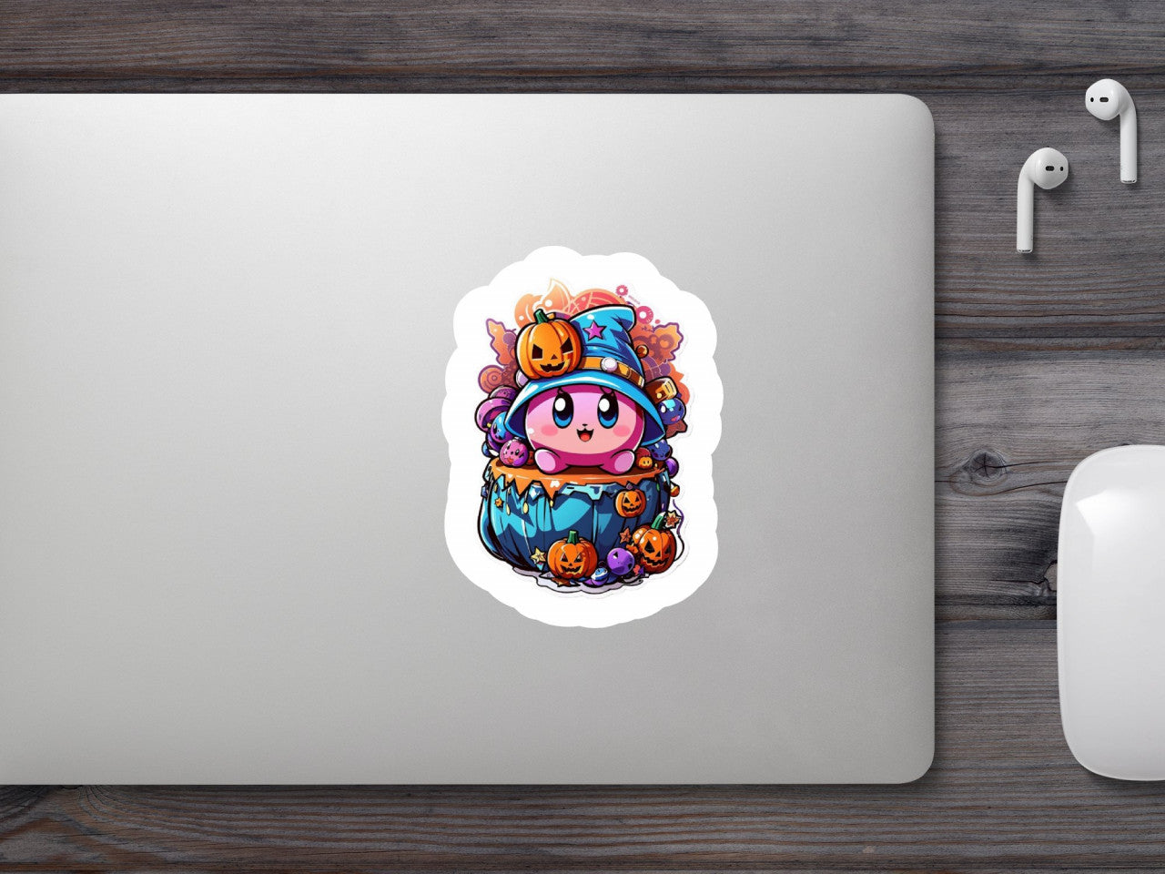 Set 3 bucati, Sticker decorativ, Kirby chibi de halloween, Rezistent la apa, NO1764, 6 cm, Multicolor