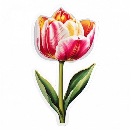 Set 3 bucati, Sticker decorativ, Lalea cu frunze, Rezistent la apa, NO1323, 6 cm, Multicolor