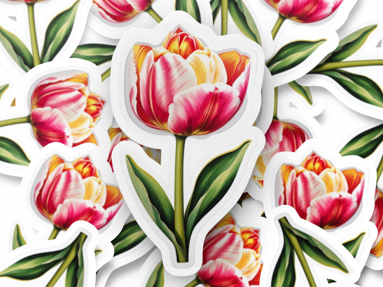 Set 3 bucati, Sticker decorativ, Lalea cu frunze, Rezistent la apa, NO1323, 6 cm, Multicolor