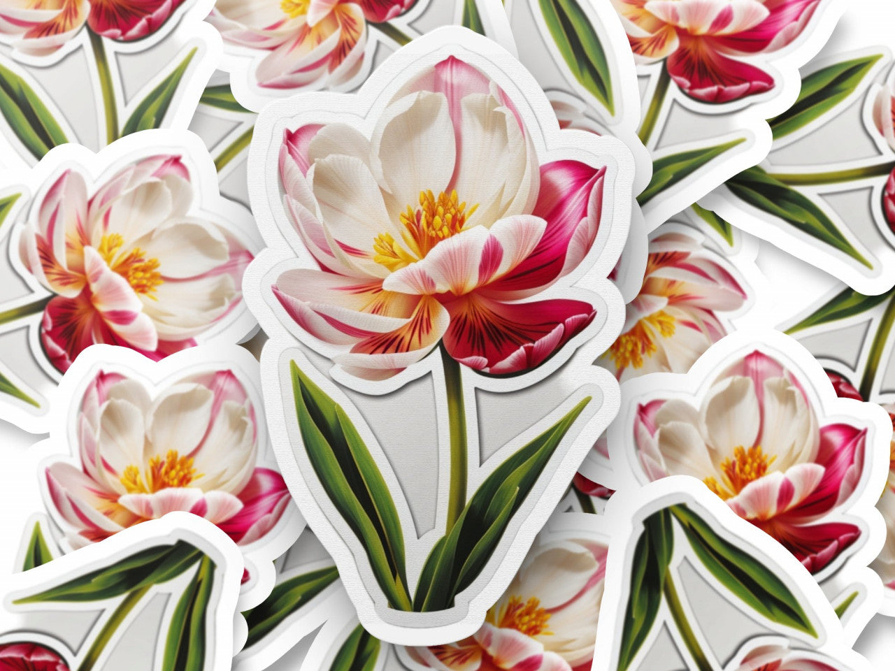 Set 3 bucati, Sticker decorativ, Lalea cu frunze, Rezistent la apa, NO1324, 6 cm, Multicolor