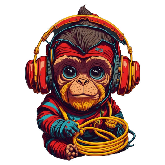 Set 3 bucati, Sticker decorativ, Maimuta cu casti, Rezistent la apa, NO1634, 6 cm, Multicolor